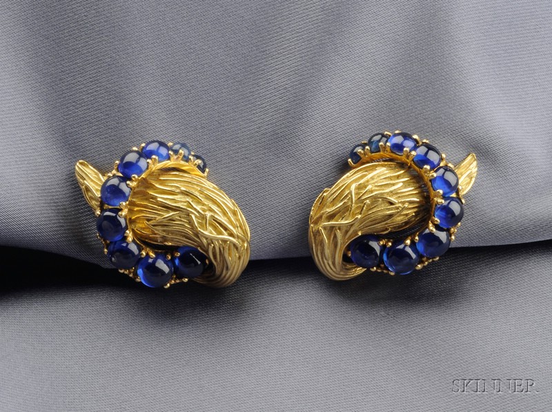 Appraisal: kt Gold and Sapphire Earclips Van Cleef Arpels each designed