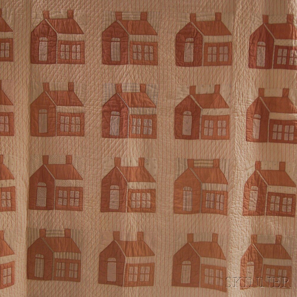 Appraisal: Pieced and Appliqued Cotton House Quilt Pennsylvania c with rows