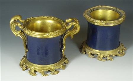 Appraisal: A pair of th century gilt metal mounted and blue