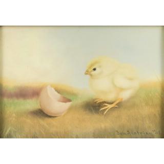 Appraisal: Period framed oil on panel Chick and Egg by Ben