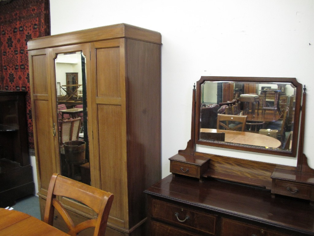 Appraisal: Edwardian mahogany mirror door wardrobe and a dressing chest