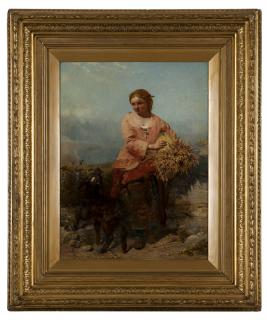 Appraisal: James J Hill Young girl holding wheat with a goat