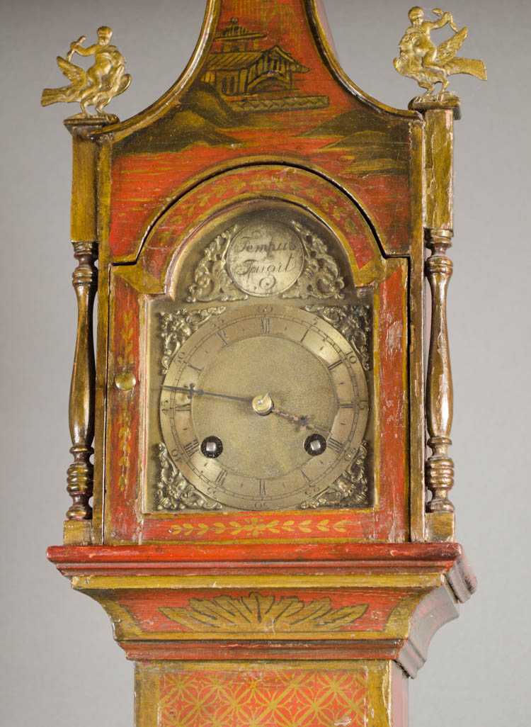 Appraisal: CHINOISERIE DECORATED GRANDMOTHER FLOOR CLOCK Dutch th century with spring