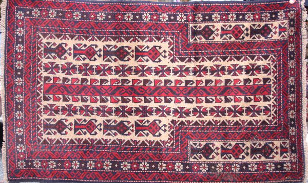 Appraisal: Tribal prayer rugTribal prayer rug ' x ' EST