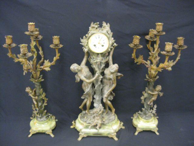 Appraisal: pc French Victorian Figural Clock Set Les Pommes maidens cherubs