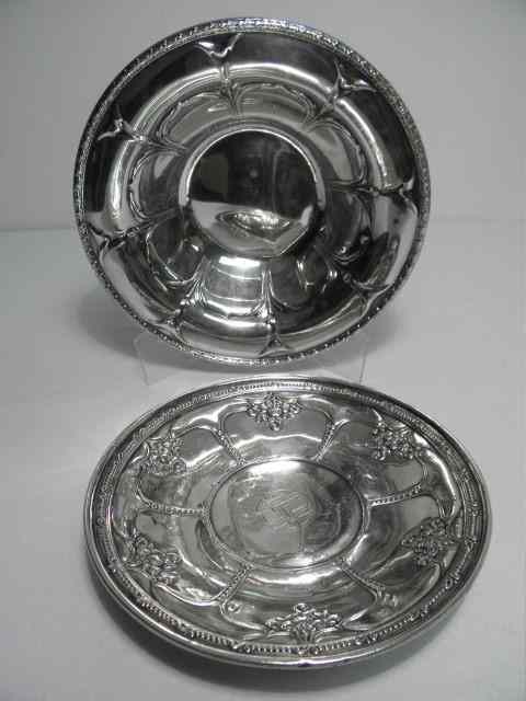 Appraisal: Sterling silver embossed bowl and pedestal plate Bowl is made