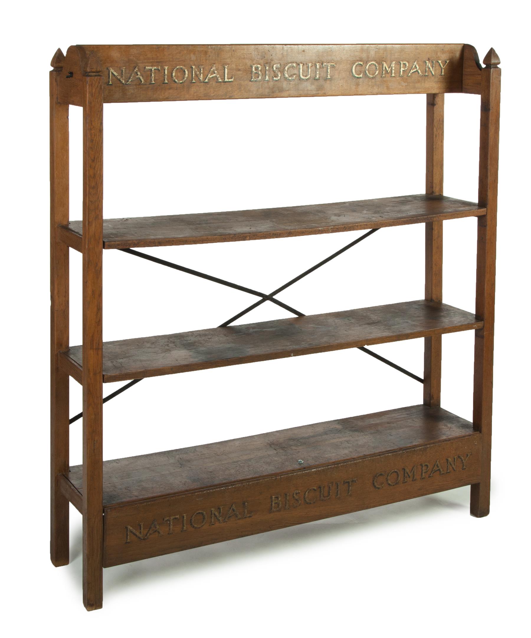 Appraisal: NATIONAL BISCUIT COMPANY STORE DISPLAY SHELVES American ca oak Stenciled