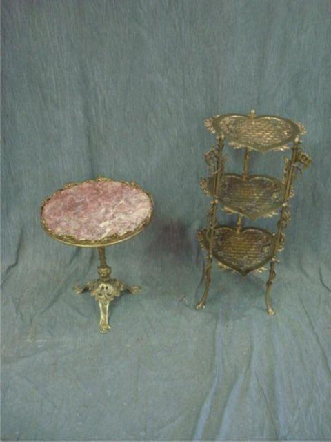 Appraisal: Gilt Metal End Tables heart shaped with marbletop From a