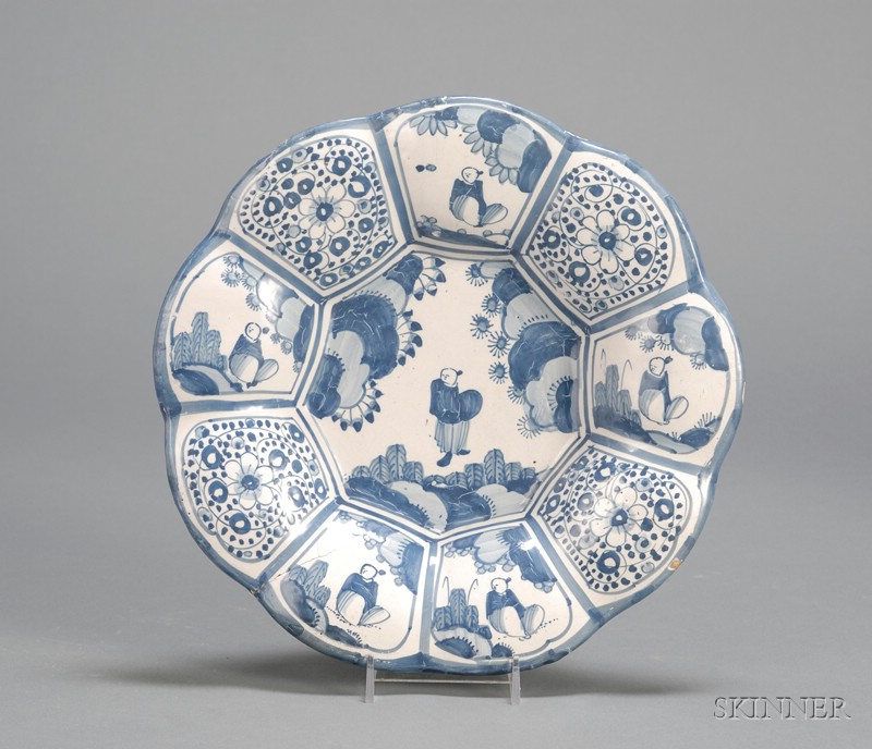 Appraisal: Delftware Chinoiserie Decorated Lobed Dish England th century scalloped rim