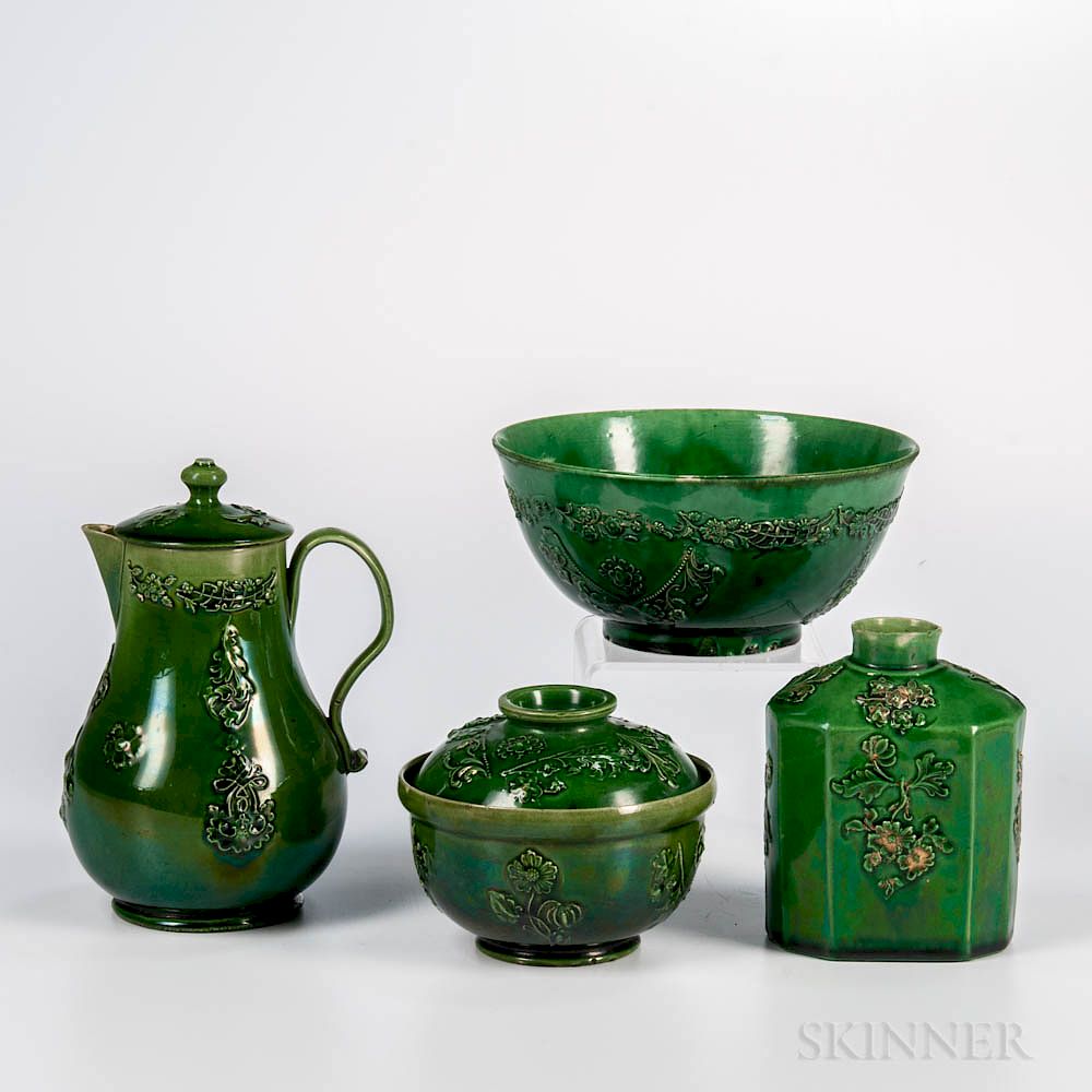 Appraisal: Staffordshire Green-glazed Earthenware Partial Tea Set Staffordshire Green-glazed Earthenware Partial