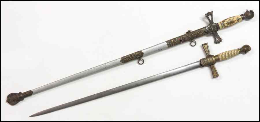 Appraisal: TWO KNIGHTS OF TEMPLAR CEREMONIAL SWORDS One with a decorated