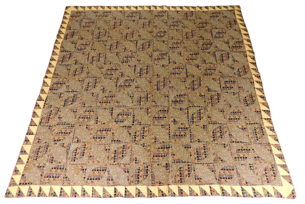 Appraisal: TEXTILES Calico Orange Peel cotton quilt c s in brown