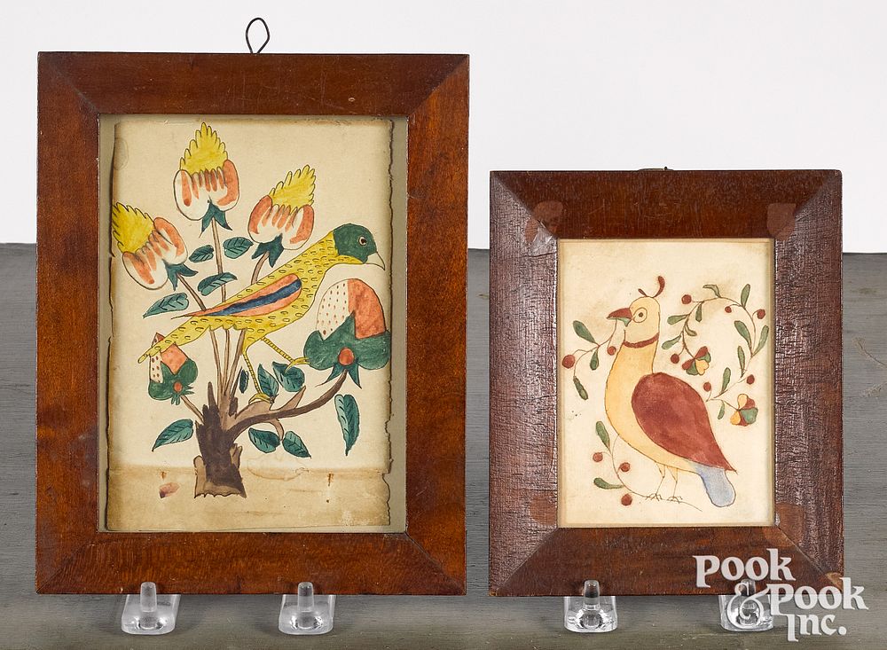 Appraisal: Two Pennsylvania watercolor fraktur drawings Two Pennsylvania watercolor fraktur drawings