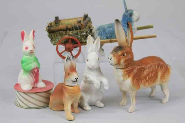 Appraisal: GROUP OF FIVE EASTER BUNNY CANDY CONTAINERS Germany wonderful group