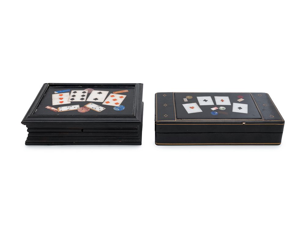 Appraisal: A Pair of Ebonized Pietra Dura Bridge Boxes A Pair