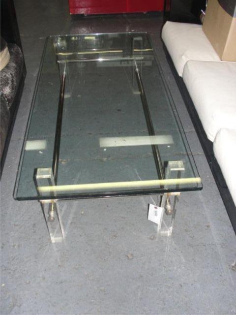 Appraisal: Midcentury Lucite Chrome and Glass Top Coffee Table From an