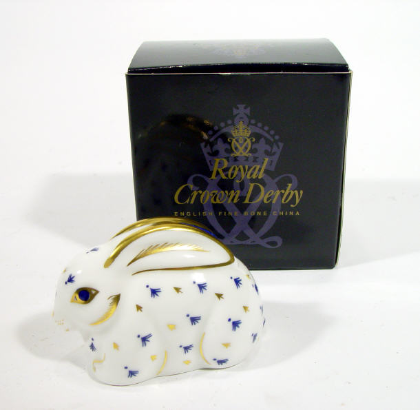 Appraisal: Royal Crown Derby baby rabbit paperweight with gold st anniversary