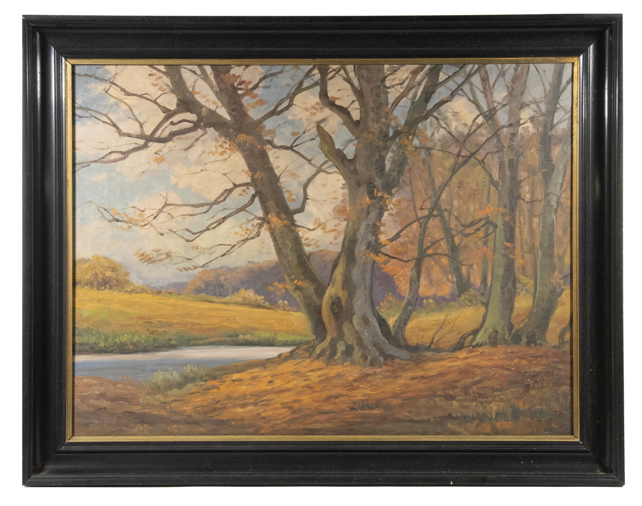 Appraisal: UNSIGNED AMERICAN IMPRESSIONIST LANDSCAPE Autumn Valley Stream with Ancient Trees