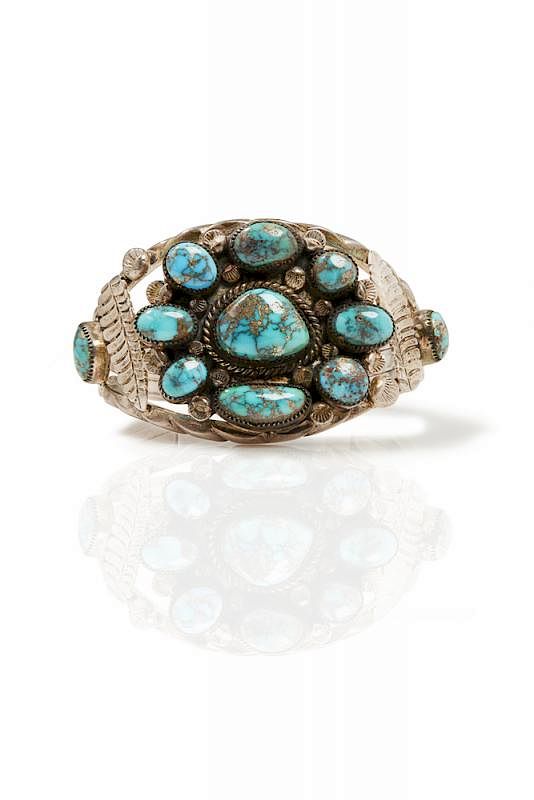 Appraisal: Mary Morgan Navajo Silver Turquoise Cuff Mary Morgan Navajo silver