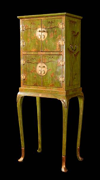 Appraisal: A Chinese green lacquered cabinet on later stand cabinet th