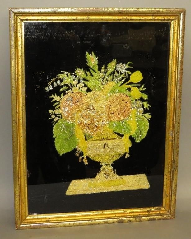 Appraisal: TINSEL ARTca on a reverse painted black background of a