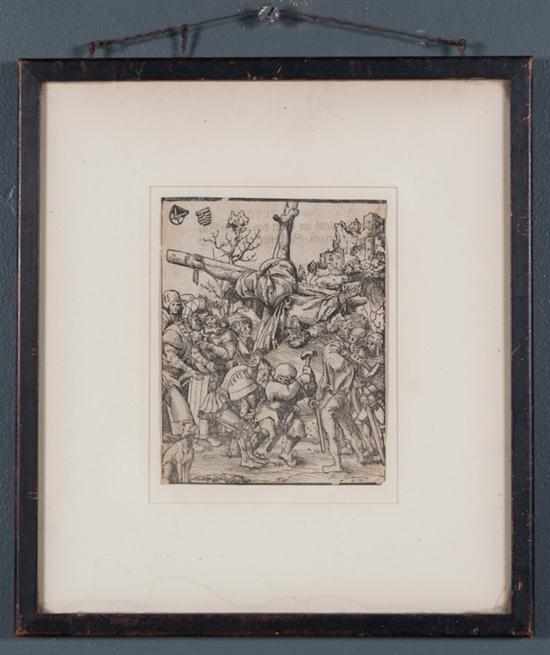 Appraisal: German School th century Crucifixion of a Saint woodcut x