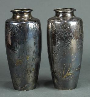 Appraisal: Japanese Silver Vases lot of Japanese pair of silver vases