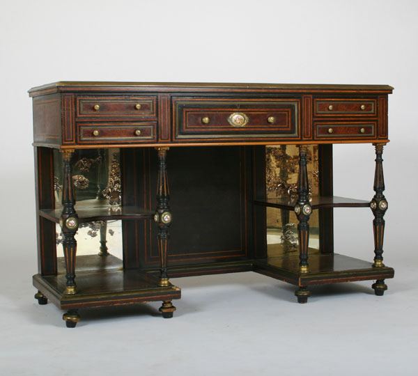 Appraisal: French ebonized bureau plat writing desk four drawer center drop