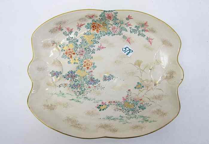 Appraisal: JAPANESE SATSUMA PORCELAIN PLATTER with hand enameled floral decoration gold