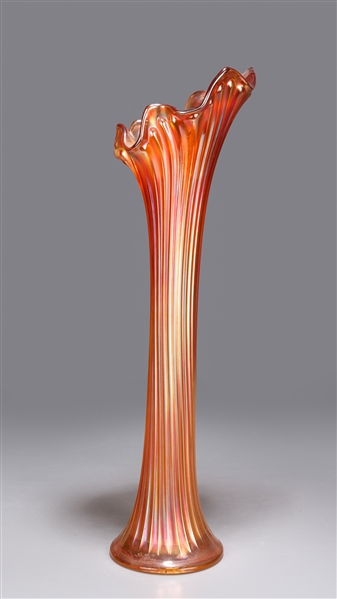 Appraisal: Early vintage tall amber carnival glass tree trunk vase with