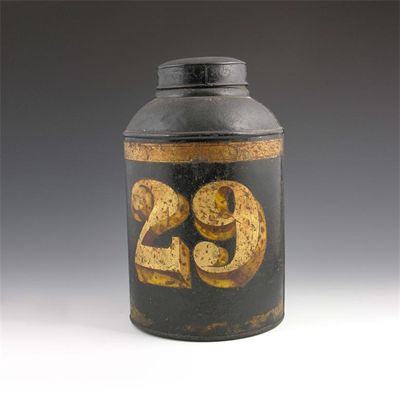 Appraisal: A th century tole tea canister numbered ' ' and