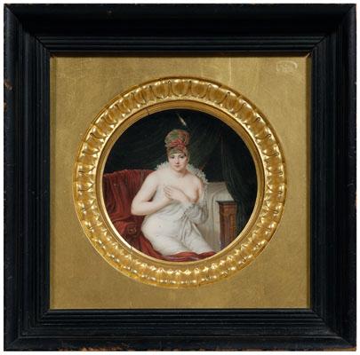 Appraisal: French porcelain portrait plate finely painted with partially dressed woman