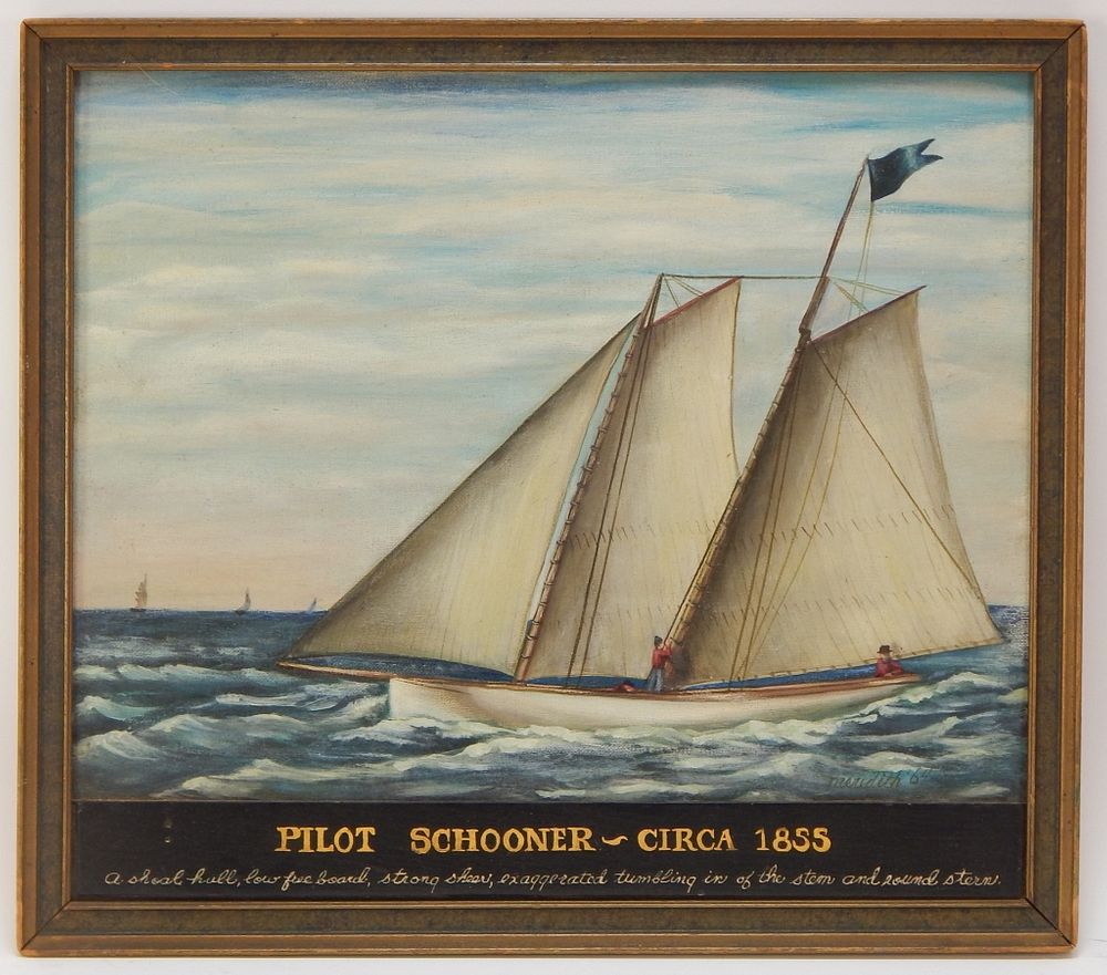 Appraisal: American Folk Style Maritime Schooner Painting United States Dated Executed