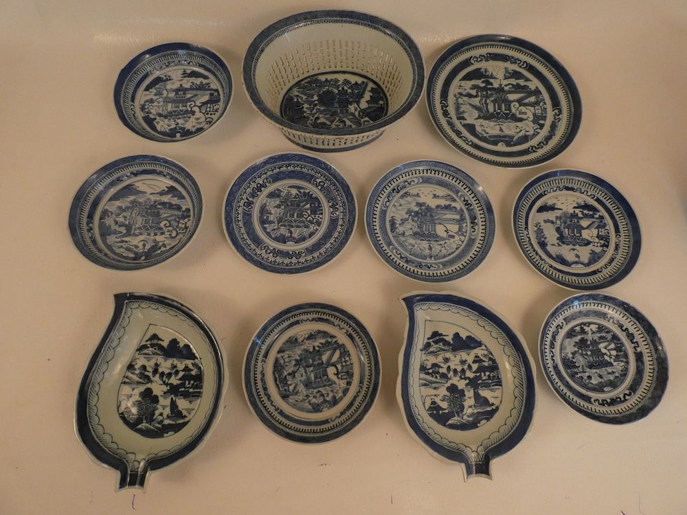 Appraisal: PCS CANTON CHINA INCLUDING BASKET Lot of th century Chinese