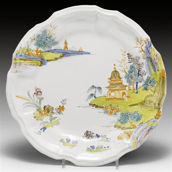 Appraisal: PLATE WITH PAGODA LANDSCAPE FAENZA FABRICA FERNIANI CIRCA - Facetted