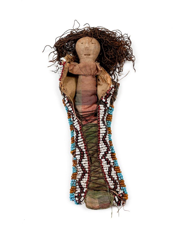 Appraisal: Apache Beaded Doll Cradle with Doll overall length inches Apache