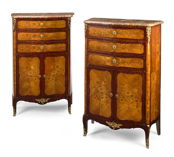 Appraisal: A pair of Louis XV XVI transitional style marquetry inlaid