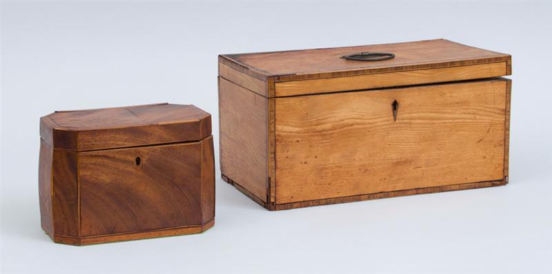 Appraisal: GEORGE III INLAID MAHOGANY LARGE TEA CADDY AND A SMALLER