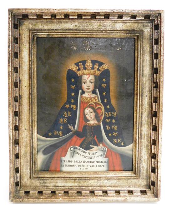 Appraisal: th C Spanish Colonial oil on linen laid down on