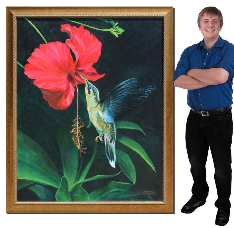 Appraisal: ABRACOS Domingas Brazil th C ''Hibiscus Red'' Depicts a Hummingbird