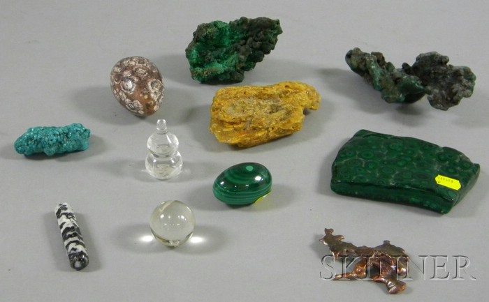 Appraisal: Eleven Assorted Glass and Mineral Items and Fragments including malachite