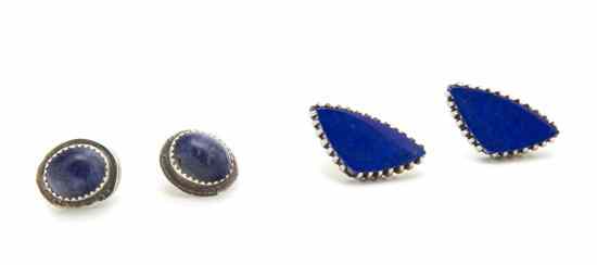 Appraisal: Two Pairs of Sterling Silver and Lapis Earrings Stamped Sylvia