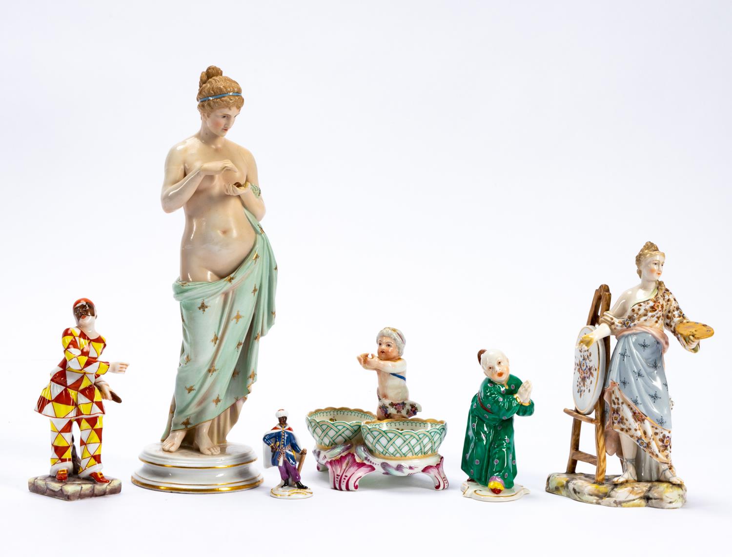 Appraisal: PCS CONTINENTAL DECORATIVE PORCELAIN FIGURES German Italian and French group