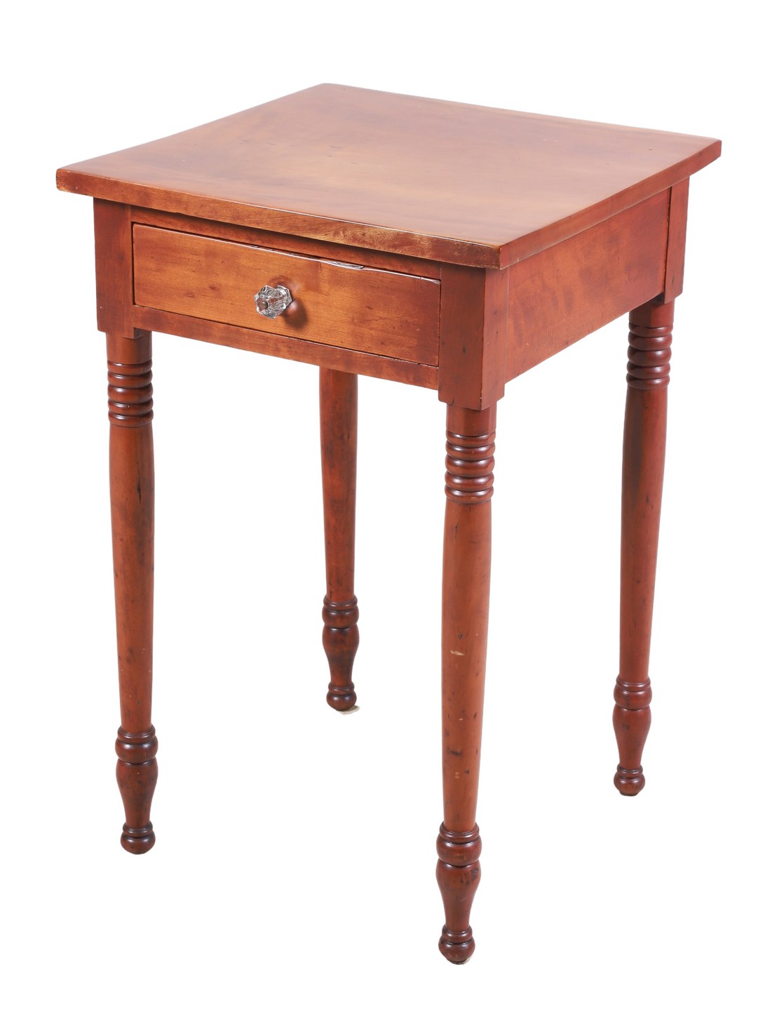 Appraisal: Sheraton style cherry one drawer stand turned legs h x