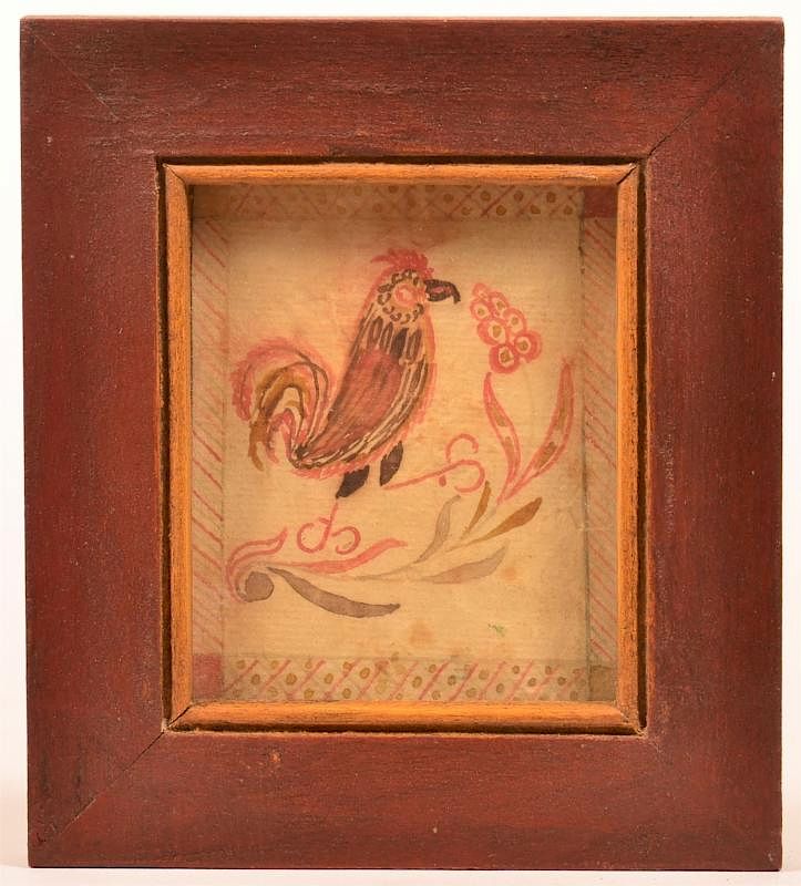 Appraisal: Watercolor Drawing of Rooster in Floral Tree Early th Century