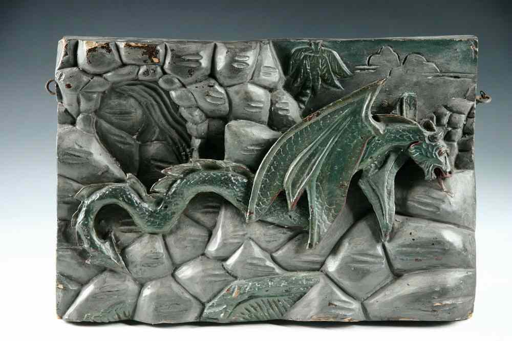 Appraisal: RELIEF CARVING - High Relief Carving of Dragon Emerging from