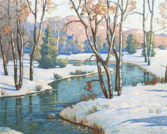 Appraisal: Jacob Richard American b Winter Creek oil on canvas signed