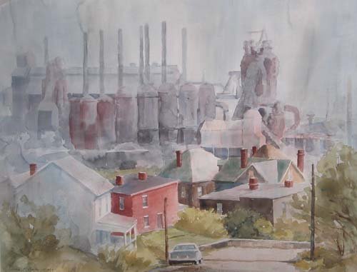 Appraisal: Houses Near The Mill Watercolor on Paper Cooley Cynthia F