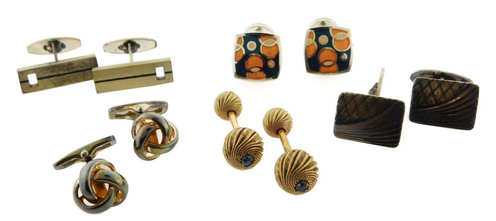 Appraisal: JEWELRY Five pairs of cufflinks details include yellow gold-filled dumbbell