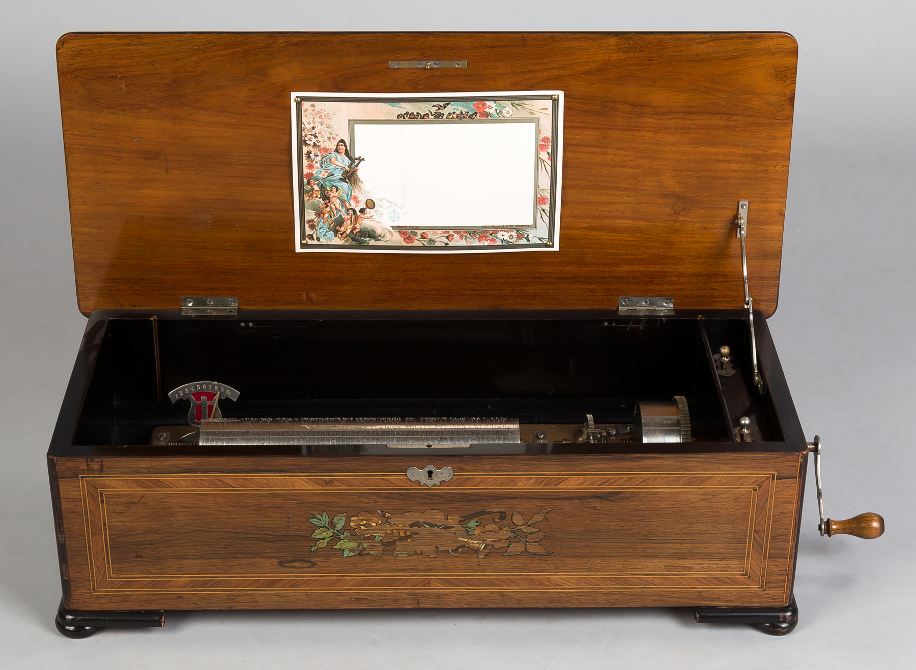 Appraisal: Tune Swiss Cylinder Music Box Late th century Inlaid rosewood